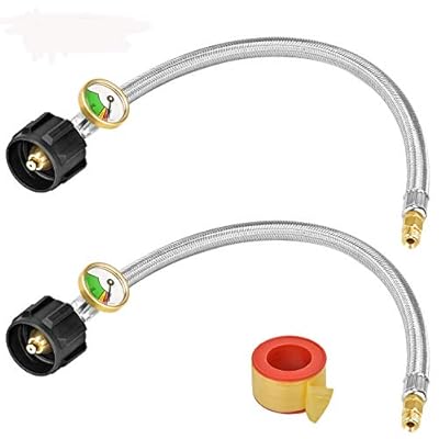 Stanbroil 2PCS 15" RV Propane Pigtail Hose with Gauge for 2-Stage Auto Changeover Regulator, Stainless Steel Braided Hose with 1/4" Inverted Male Flare