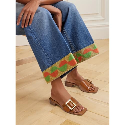 Image of Women's Slide Heeled Sandals Opened Square Toe Chunky Block Heel Slippers with Buckle Slip on Casual Comfortable Pumps