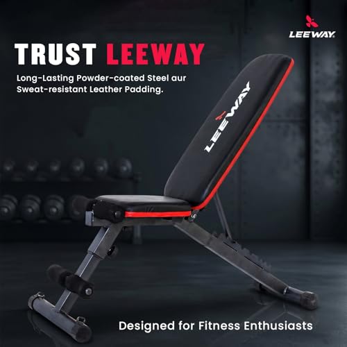 Image of Leeway LF82 Bench Press for Home Gym Setup| Multipurpose Adjustable Gym Bench | 8-Level Incline Decline Flat Table | Foldable Workout Chair Equipment for Exercise (Black, Bench LF82, 1)