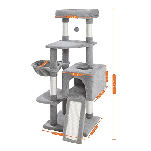 Kilodor Cat Tree 51.2Inch Cat Tower For Indoor Cats Large Multi-Level Kitten Condo With Sisal-Covered Scratching Board #TOP1