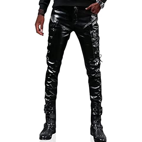 Idopy Herren Rock Steampunk Lace Up PU Leder Hosen Slim Fit Cover