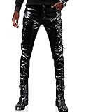Idopy Herren Rock Steampunk Lace Up PU Leder Hosen Slim Fit, Schwarz, W36(Taille 94CM)