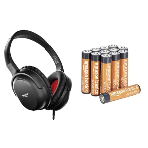 LINDY NC-60 Wired Active Noise Cancelling (ANC) Headphones, 40mm Drivers & Amazon Basics AAA Alkaline Batteries, High-Performance (Triple A), 10-Year Shelf Life, 12-Pack