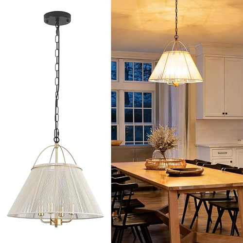 LASENCHOO Large Rattan Chandelier 4 Lights Boho Hanging Light Fixture, 19.3" Woven Pendant Light Coastal Chandeliers for Dining Room Living Room Entryway Foyer Lighting Fixture with E12 Sockets by LASENCHOO - Used condition - US$57.75