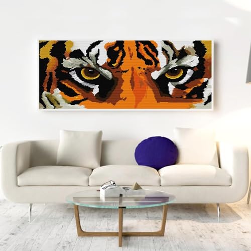 Image of Stamped Cross Stitch Kits Full Range of DIY Needlepoint for Adult Beginners Tiger Pattern, for Gift and Home Decor 14CT 2 Strands 18.5x10.6 inch