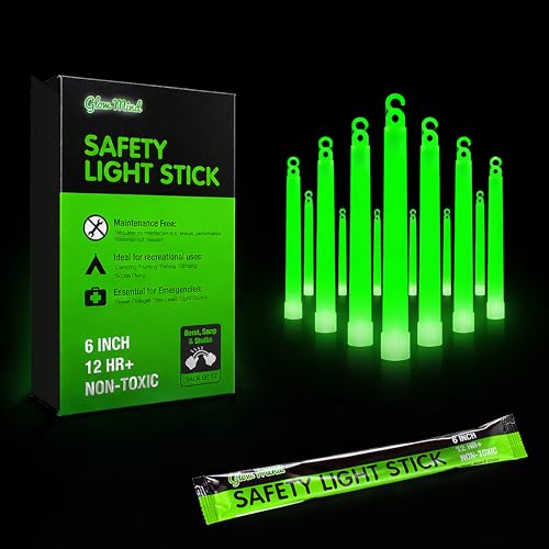 12 Ultra Bright Emergency Glow Sticks - Individually Wrapped Long Lasting Industrial Grade Glowsticks for Survival Gear, Camping Lights, Power Outages and Military Use (Green)