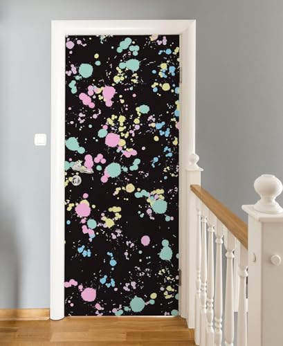 Pegatinas para Puertas de Pintada Door Stickers 3D Adhesivo Vinilo Pegatina Puerta Fondo Negro Murales Póster Decorativas de Pared Mural Papel Pintado 90x200 cm a.4378