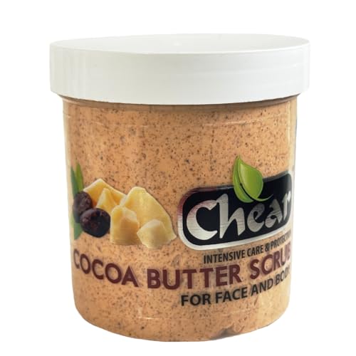 Chear Cocoa Butter Face & Body Scrub 16oz – Exfoliating Body Polish for Dry Skin – Smoothing, Softening & Nourishing Care