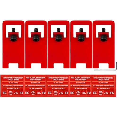 Zonon 5 Sets Fire Alarm Locks Circuit Breaker Lockout Kit with Label Stickers FA Emergency Communications, 8-32 Hex Key for Fire Safety, Red
