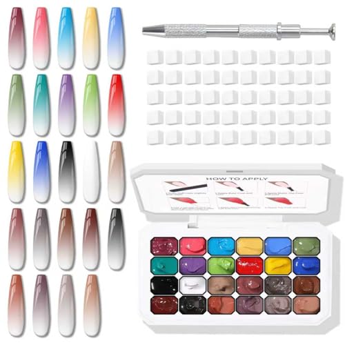 24 Colors Sponge Pat Paint Nail Gel for Drawing Striper Liner Floral Painting Ombre Blush Blooming Aura Gel Polish Nail Art DIY UV/LED Curing No Wipe (24 Colors C)