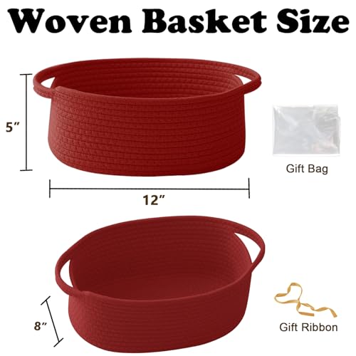 Image of Red Woven Rope Basket - Baby Gift Basket with Bag & Ribbon