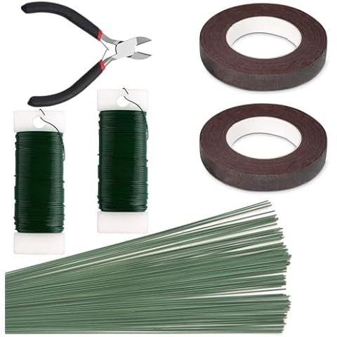 SONGZIMING Floral Arrangement Kit with Brown Floral Tape, 22 Gauge Floral Wire Stems, 26 Gauge Paddle Floral Wire and Floral Wire Cutter for Bouquets banquets, Artificial Flowers Cover