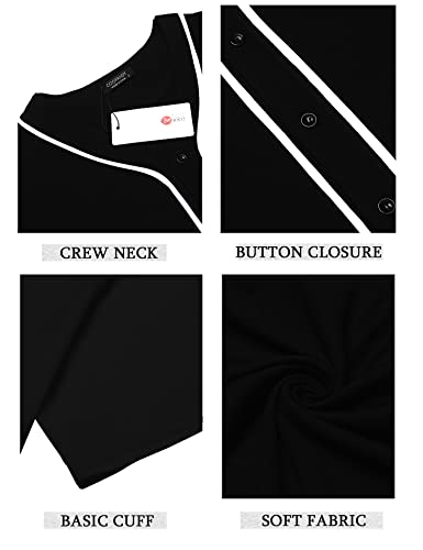 COOFANDY Camiseta masculina hip hop hipster de manga curta com botões de beisebol, Preto, GG