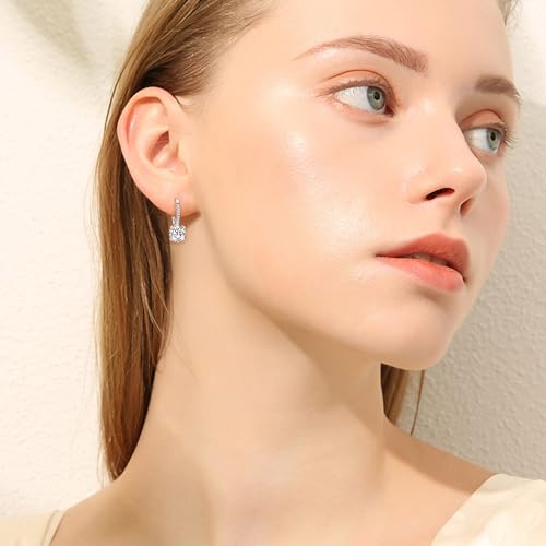 EVER FAITH 925 Sterling Silver Round Cut CZ Prong Setting Gorgeous Bridal Prom Leverback Dangle Earrings4