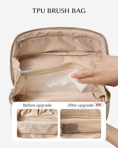 Image of EACHY Travel Makeup Bag, Large Capacity Cosmetic Bag for Women, Waterproof PU Leather, Flat Open Portable Toiletry Bag for Skincare, Brushes & Travel Essentials