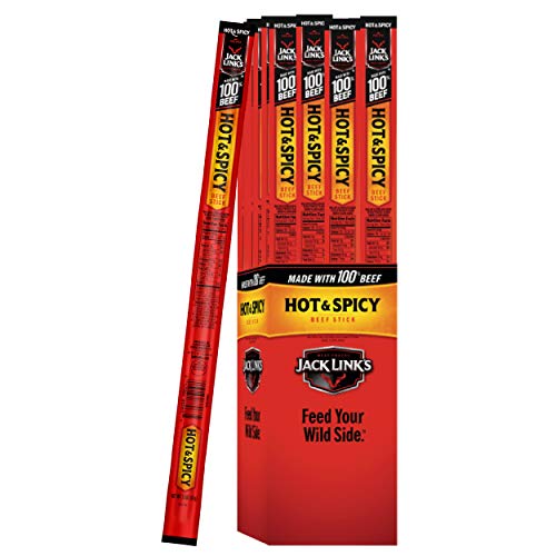 Jack Linkâ€™s Beef Snack Sticks, Hot and Spicy, 1.5 oz., 24 Count â€“ Great Protein Snack, Meat Stick with 8g of Protein, Made with 100% Premium Beef, No added MSG
