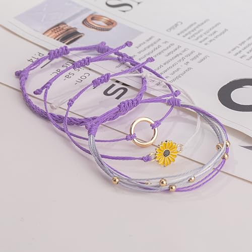 Image of Stackable Sunflower String Bracelets Cute Boho Braided Summer Beach Jewelry