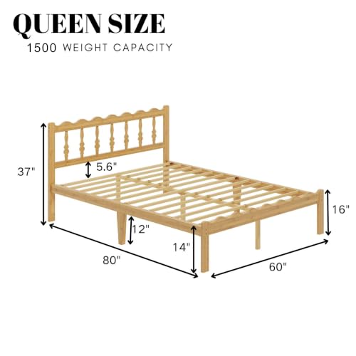Image of ZIYOO 14 inch Queen Bamboo Bed Frame with Wavy Headboard & Footboard | No Box Spring Needed, Easy Assembly Bamboo Platform Bed, Minimalist Japanese style, Great for Bedrooms, Hotels and Homestays.