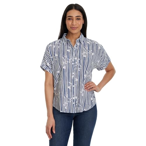 Image of Gloria Vanderbilt Women's Daisy Short Sleeve High-Low Button Down Shirt Standard