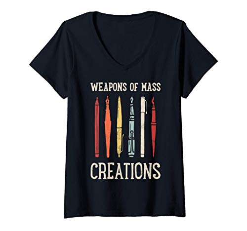 Donna Writer Weapons Of Mass Creations Funny Author Writing Gifts Maglietta con Collo a V