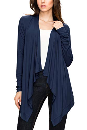 Image of Lock and Love Women's Draped Front Open Asymmetrical Cardigan - Casual Long Sleeve Lightweight Duster