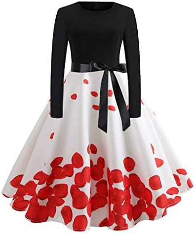 Vintage Dress, Women Elegant Long Sleeve Print Dresses - O Neck Evening Party Swing Dress