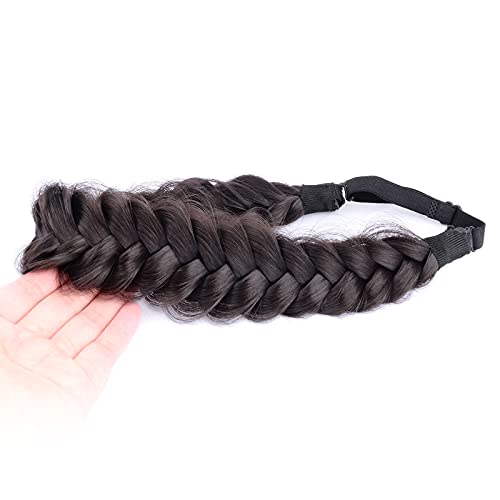BOBIYA Messy Wide 2 Strands Synthetic Hair Braided Headband Plaited Headband Elastic Stretch Plait Hairband (Deep Brown)