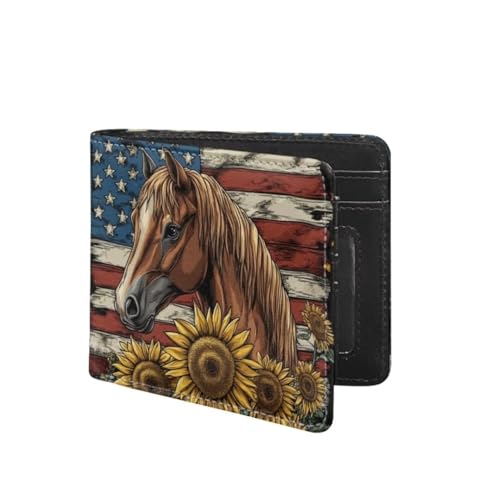 Image of Coldinair Horse Boys Wallet for Kids and Teenager,American Flag Small RFID Bifold Wallets Bi-fold PU Leather Wallet Credit Id Card Cash Holder for Teen Boys