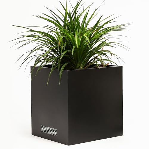 JonesHouseDeco Garten schwere Metall-Pflanzgefäße große Schwarze hohe quadratische Stahl-Pflanzgefäße Drainage Löcher atmungsaktiv | Blume Pflanzer mit 2 Mesh Vents L50,8 W50,8 H53,4 cm-G902D01