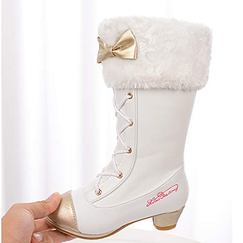 Girls Low Heels Knee High Bowknot Princess Boots Winter Warm Fur Boots4