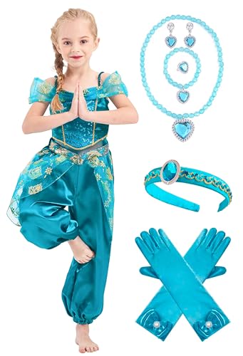 IKALI Princess Costume for Girls Kids Toddlers Arabian Princess Fancy Dress Up for Halloween Birthday Cosplay Party 4-6 Years