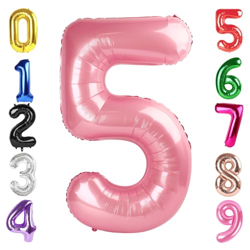 Image of 40 Inch Pastel Pink Number 5 Balloon, 5th Birthday Party Decorations