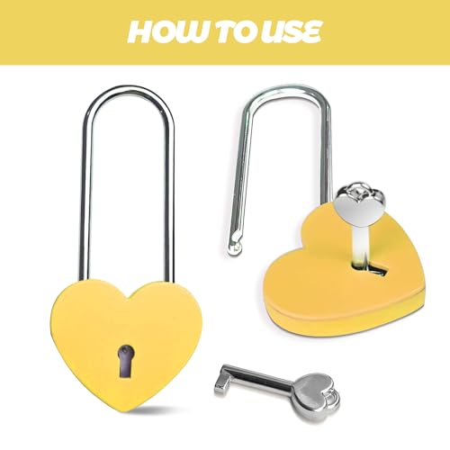 Image of Single Heart Lock with Key 3.5 Inches,50mm Love Padlock Rubber Painting Yellow Metal Love Lock for Lovelock Bridge,Card Box,Jewelry Box,Diary Book,Handbag