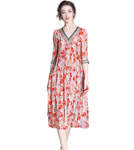 Robe d'été décontractée chic imprimé floral col en V taille L