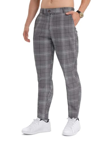 Floerns Men's Plaid Slim Fit Dress Pants Business Casual Suit Trousers3