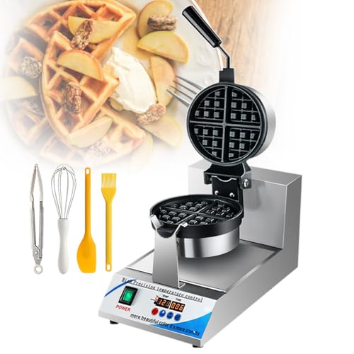 lilishangmao Gofrera Rotativa Profesional De 1200 W | Gofrera Comercial con Volteo - Rotación De 180°, Placas Antiadherentes, Control De Temperatura Pid para Restaurantes Y Cocinas Domésticas