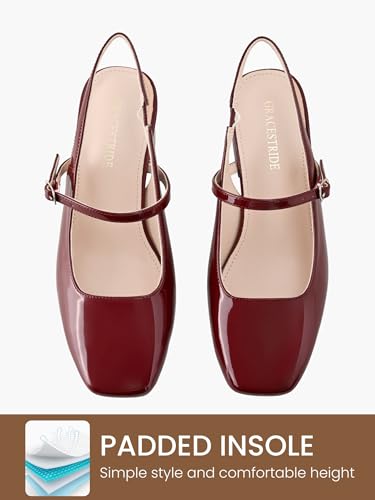 Women's Slingback Heels Low Chunky Heel Buckle Strap Pumps Square Toe Wedding Dress Shoes3