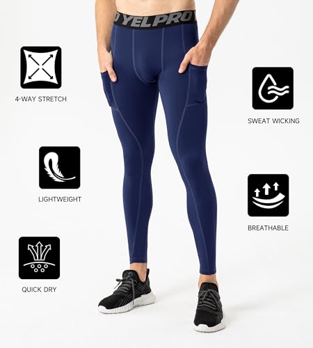 Men's Athletic Leggings Workout Compression Pants with Pockets Cool Dry Base Layer Active Tights for Cycling Running4