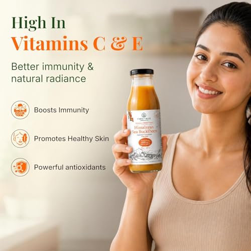 Image of First Bud Organics Sea Buckthorn Juice Concentrate 300ml - Pack of 5 | Antioxidant Rich Immunity Booster | Skin Glow & Hair Health Drink