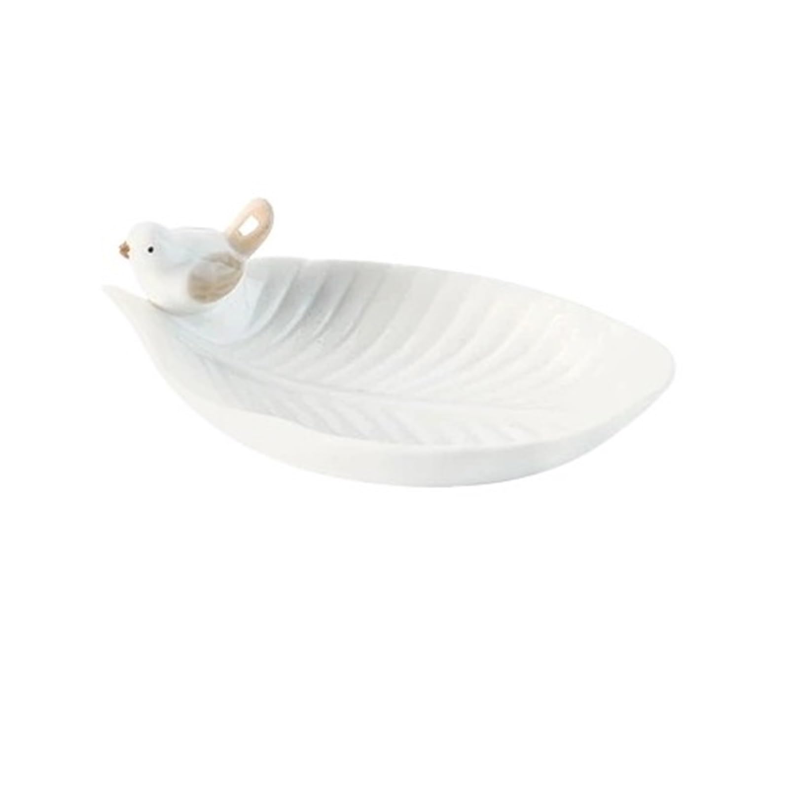 RRYPBOVG Ceramic Jewelry Dish Ceramic Jewelry Dish Tray For Trinket Ring Necklace Bracelet Earrings Leaves With Bird Plate Home Decoration(White)
