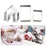 KALAIEN 3Pcs Stainless Steel Christmas Mini House Mold Gingerbread Cookie Cutter Set Cupcake Chocolate House (Small)