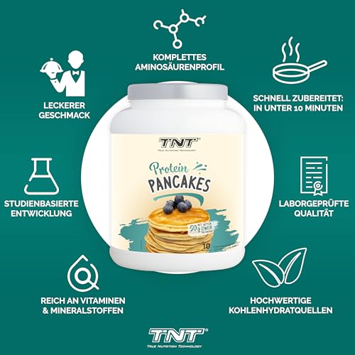 TNT Protein Pancakes (1kg) • Pulver für High Protein Pancakes • 43g Protein je 100g • Diät Fitness-Dessert & Sport-Frühstück zum Abnehmen • Pfannkuchen Teig für Fitness Snack