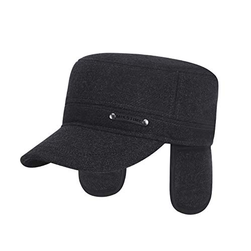 Holiberty Men Wool Winter Military Cadet Hat with Earflaps Army Baseball Cap Visor Dad Hat