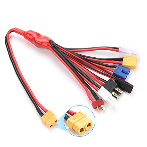 HTRC RC Lipo Battery Charger Adapter Connector Splitter Wire 8 in 1 Octopus Convert Cable to XT60 Plug Lead Cable for TRX, T-Plug, Futaba, Tamiya Mini, XT60, EC3, JST, Tamiya(XT60 Plug) Blue