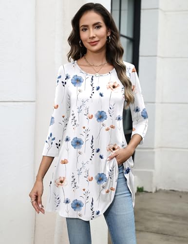 Image of Zeagoo Women Tops 3 /4 Sleeve Dressy Casual Plus Size Tunics Loose Blouses