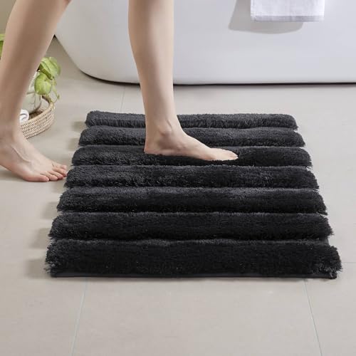 Madison Park Tufted Pearl Channel Bath Rug Non-Slip, 17 x 24, Black