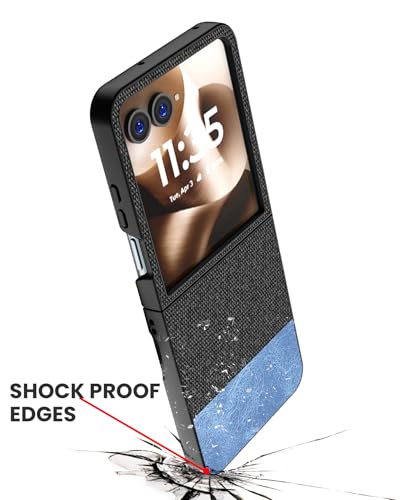 Image of Kapa Soft Fabric & Leather Hybrid Protective Back Cover for Moto Razr 60 /50 | Shockproof Slim Hard Anti Slip Back Case (Black,Blue)