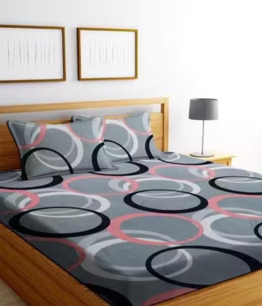 CottonDreamz Cotton Feel Glace Cotton Printed Double Bed Flat Bedsheet with 2 Pillow Covers Grey Gola Safari Double Flat-image-7