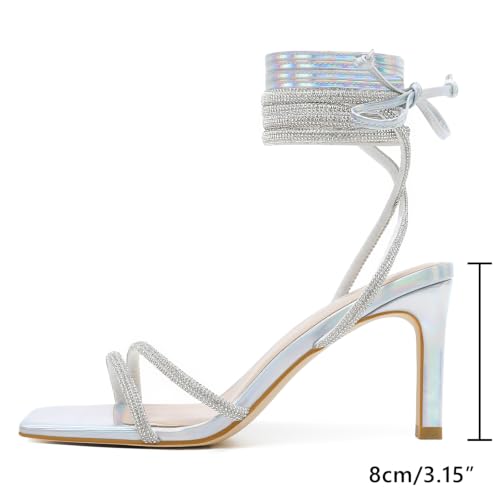 Image of RIBONGZ High Heels for Women Kitten Heeled Sandals with Ankle Strap Round Open Toe Strappy Stiletto Heels Comfort Summer Wedding Party Evening Prom Daily Dressy Shoes