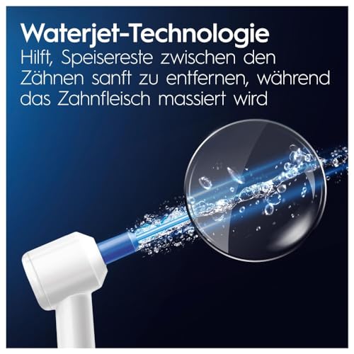 Oral-B Oral Health Center Munddusche, 2 Ersatzdüsen, Zahnzwischenraumreiniger für sanfte Zahnreinigung & gesünderes Zahnfleisch, mit Oxyjet-Technologie, 5 Druckstufen für Zahnpflege, weiß/blau – Bild 8